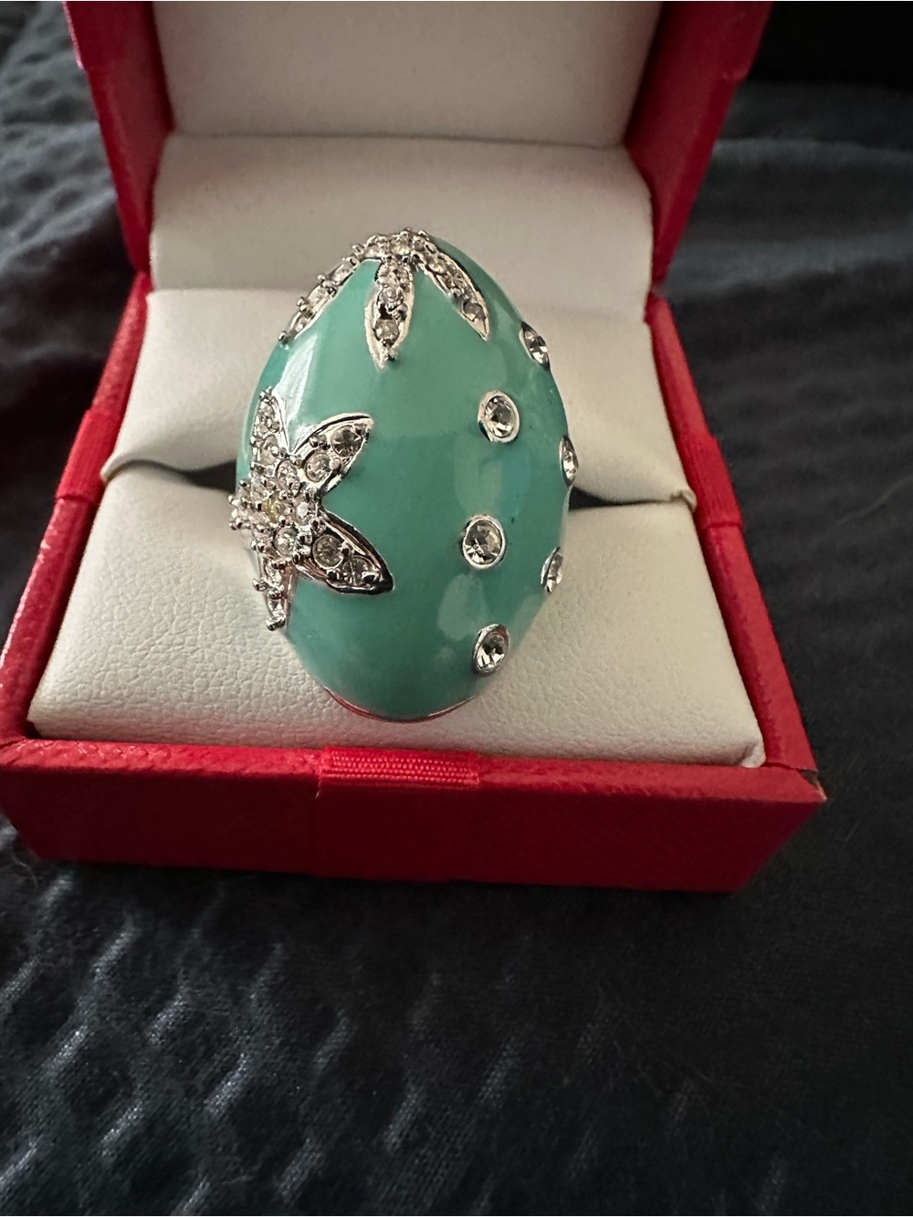 Turquoise Enamel Dome Ring with Crystal Star Motif